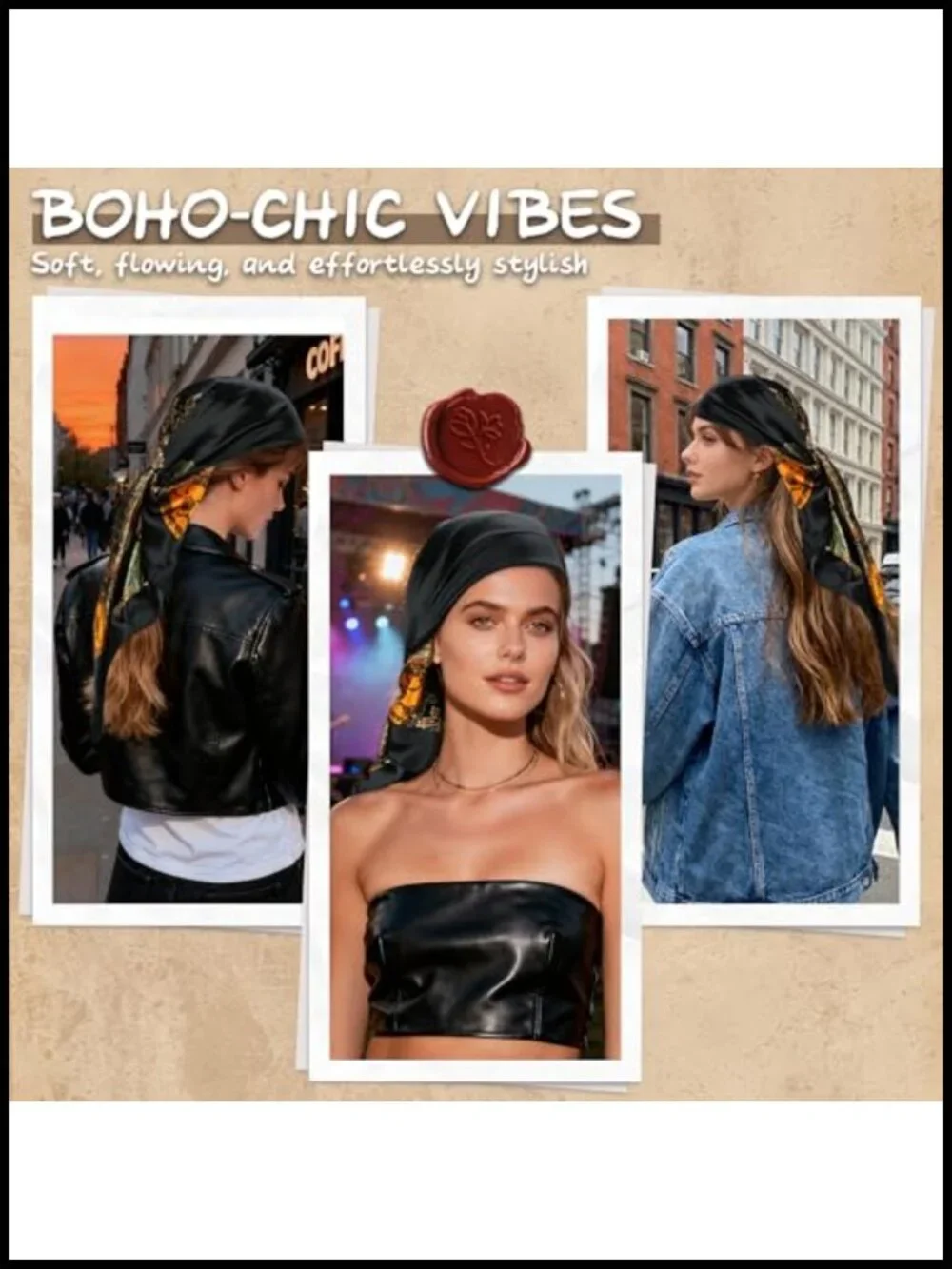 Large Square Satin Head Scarf for Women - 35